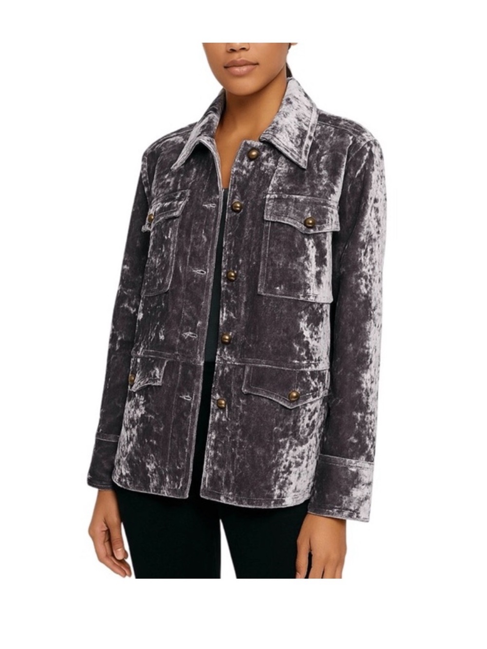 Anthropologie Crushed Velvet Utility Jacket
